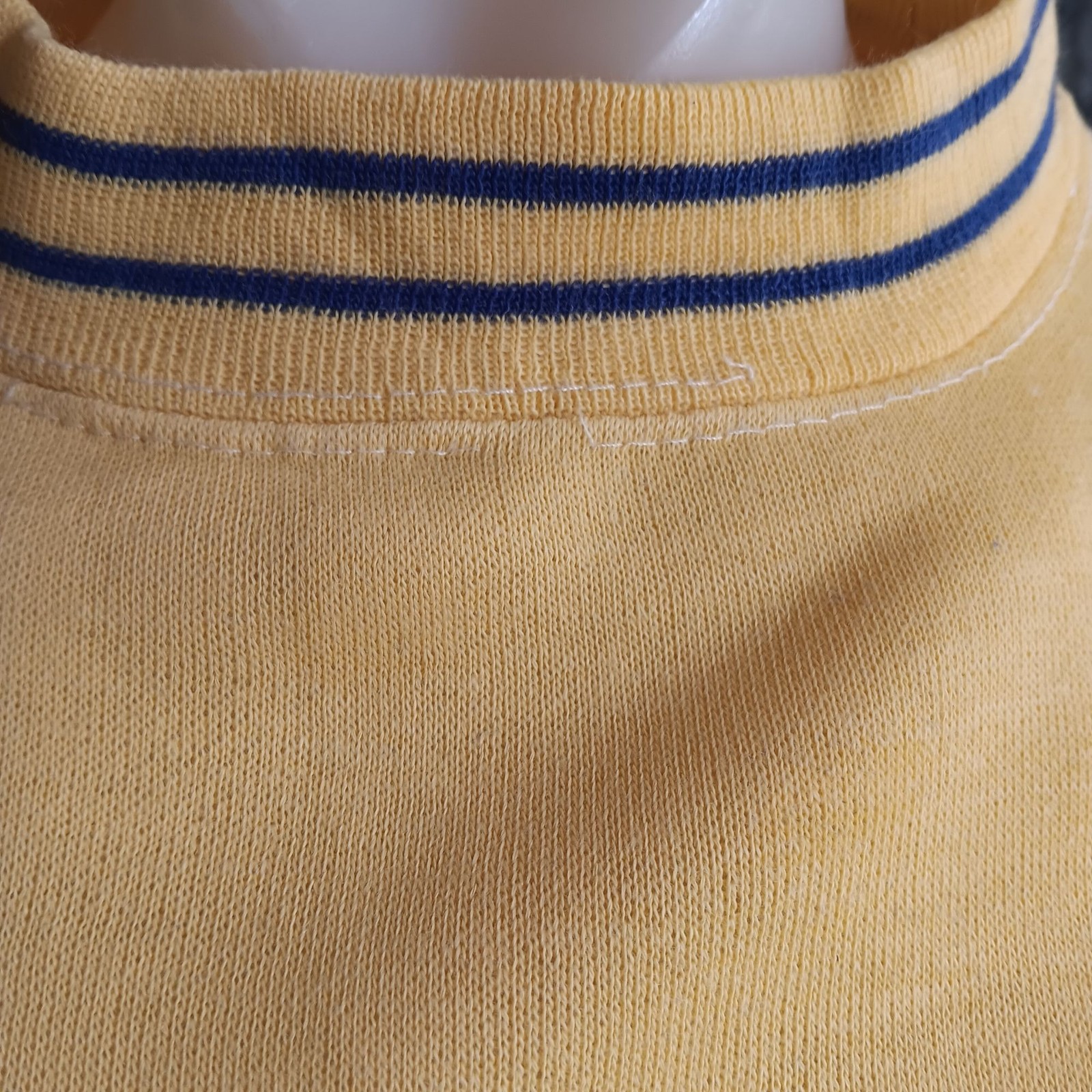 True Vintage Creslan Sweatshirt Medium Yellow Pullover Top Ringer Striped 1970s