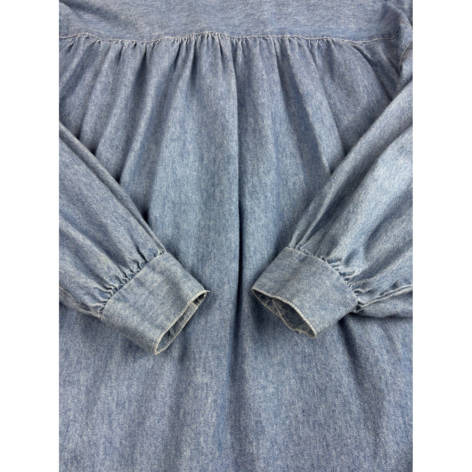 Vintage Bonjour Denim Button Down Shirt Medium Puff Sleeve Pleated Back