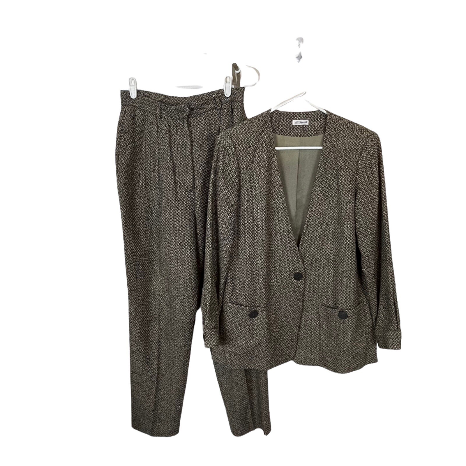 Ann May Pant Suit 100% Silk Women Blazer Small Pants SZ 8 Tweed Retro Two Piece
