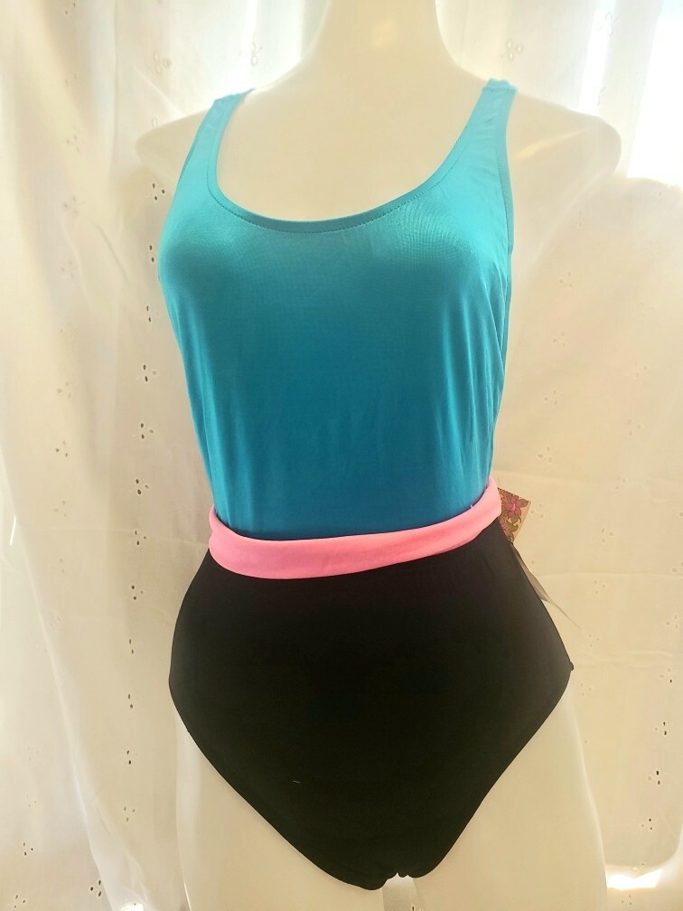 Vintage NEW totally RAD 80s Swimsuit High Waist with Strappy Back Retro