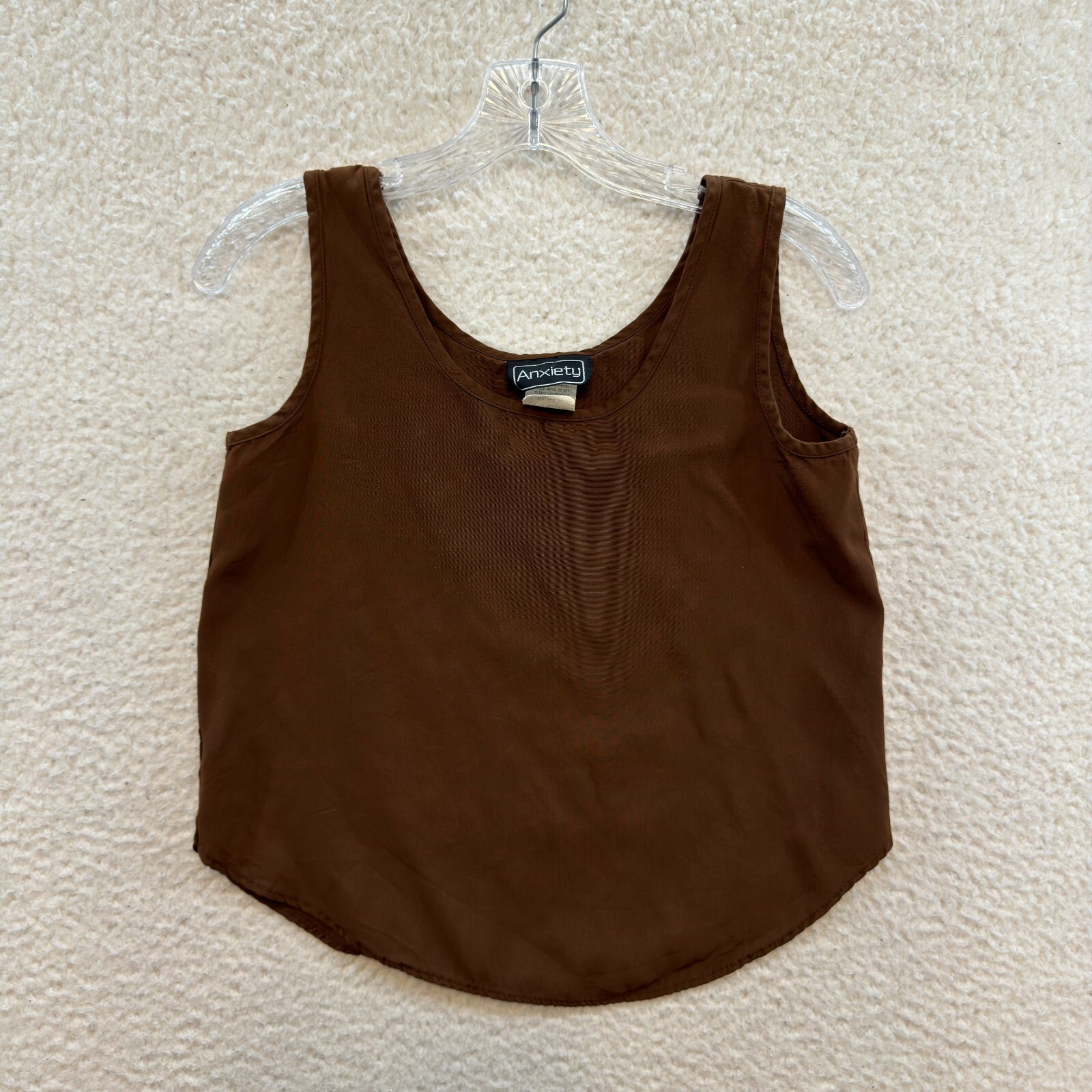 90s Vintage Blouse Layering Top S Small M Medium Brown Sleeveless Round Neck