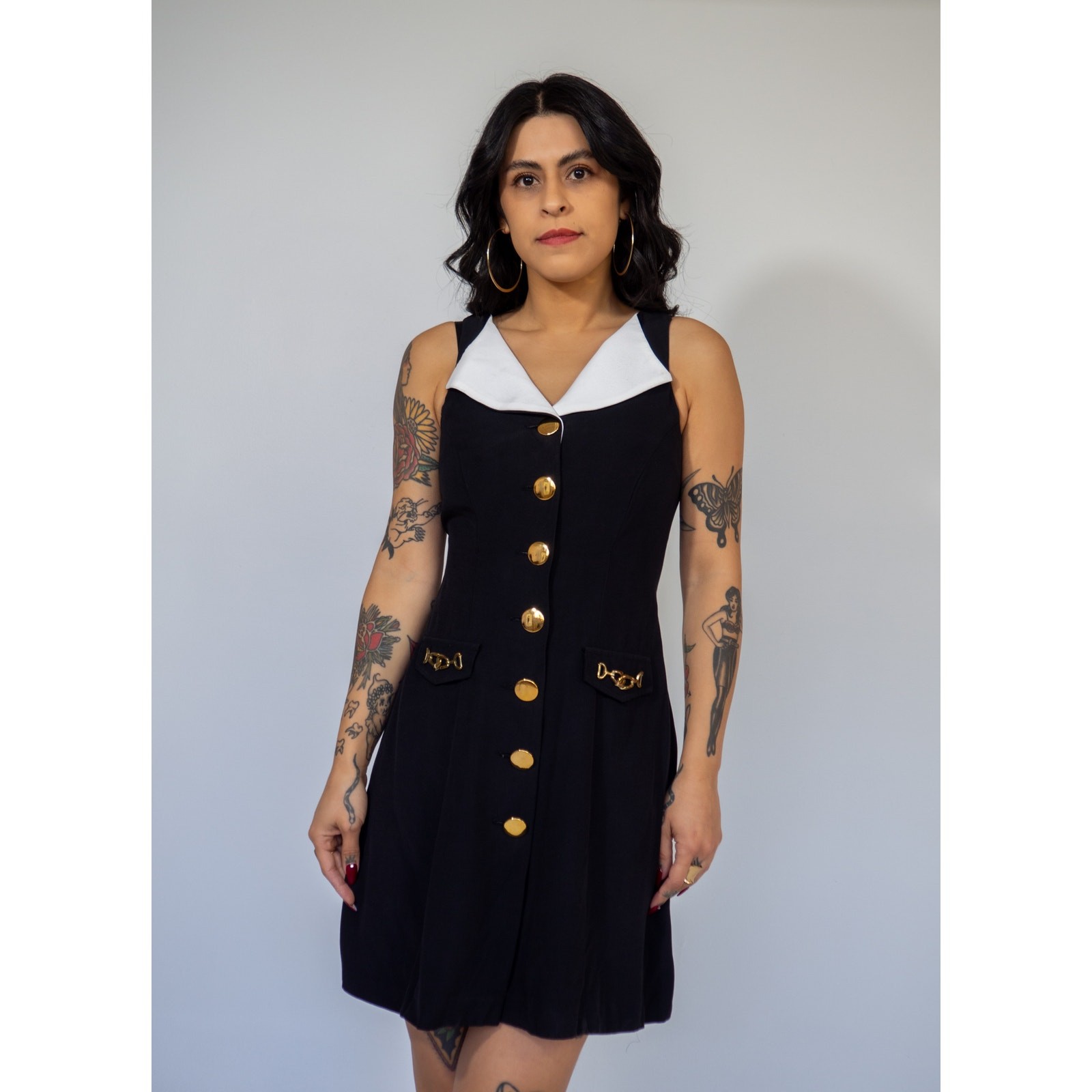 Vintage 90s Cache Black Tuxedo Dress/Romper