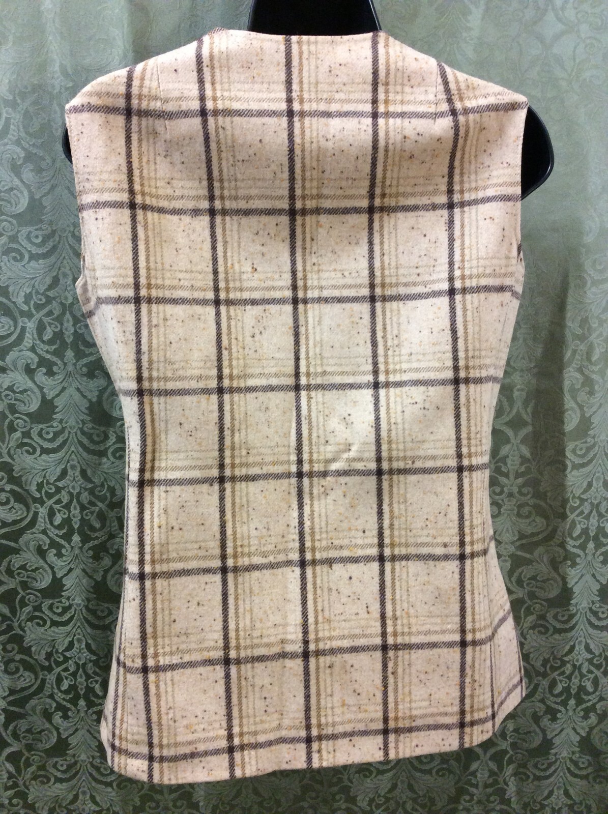 wool Suit XS 34 top 22X28.5 pant tan Brown 2 Piece Pant Suit Vintage 70’s plaid