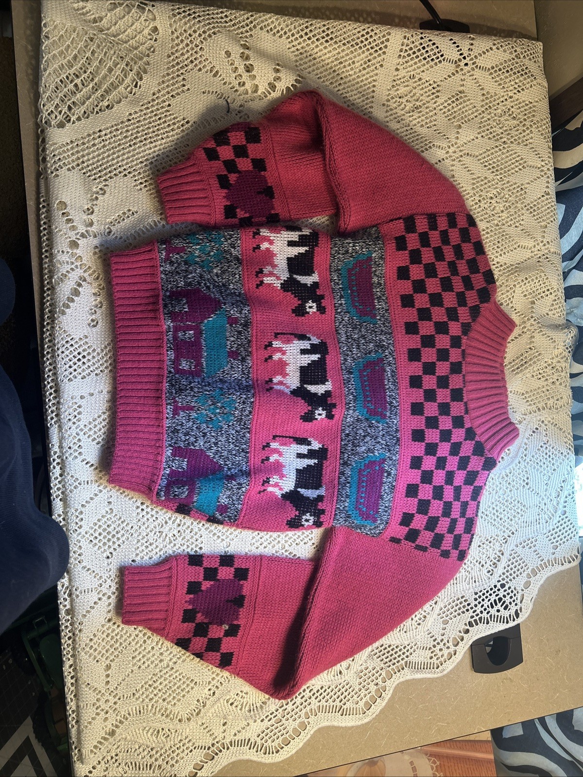 Vintage Adele sweater pink Cows Country Farmhouse 80’s kids M