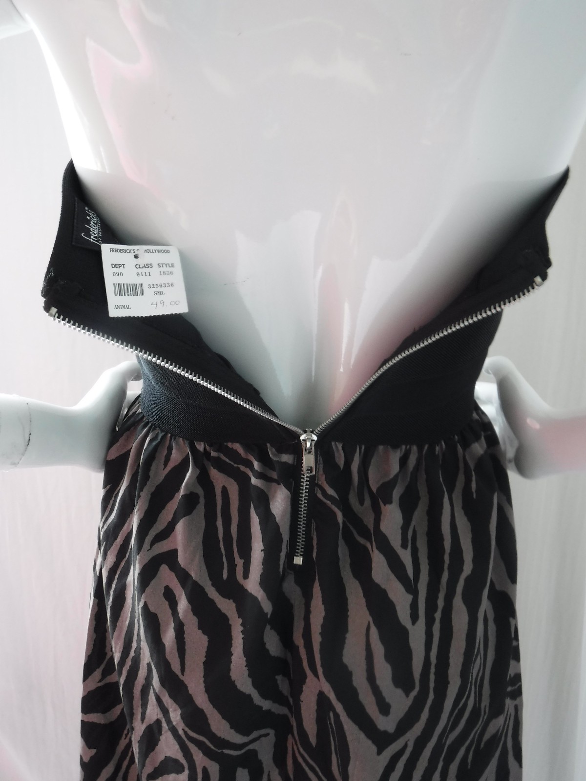 VTG 90s NWT FREDERICKS of HOLLYWOOD Bustier Asymmetrical Animal Print Dress Sm