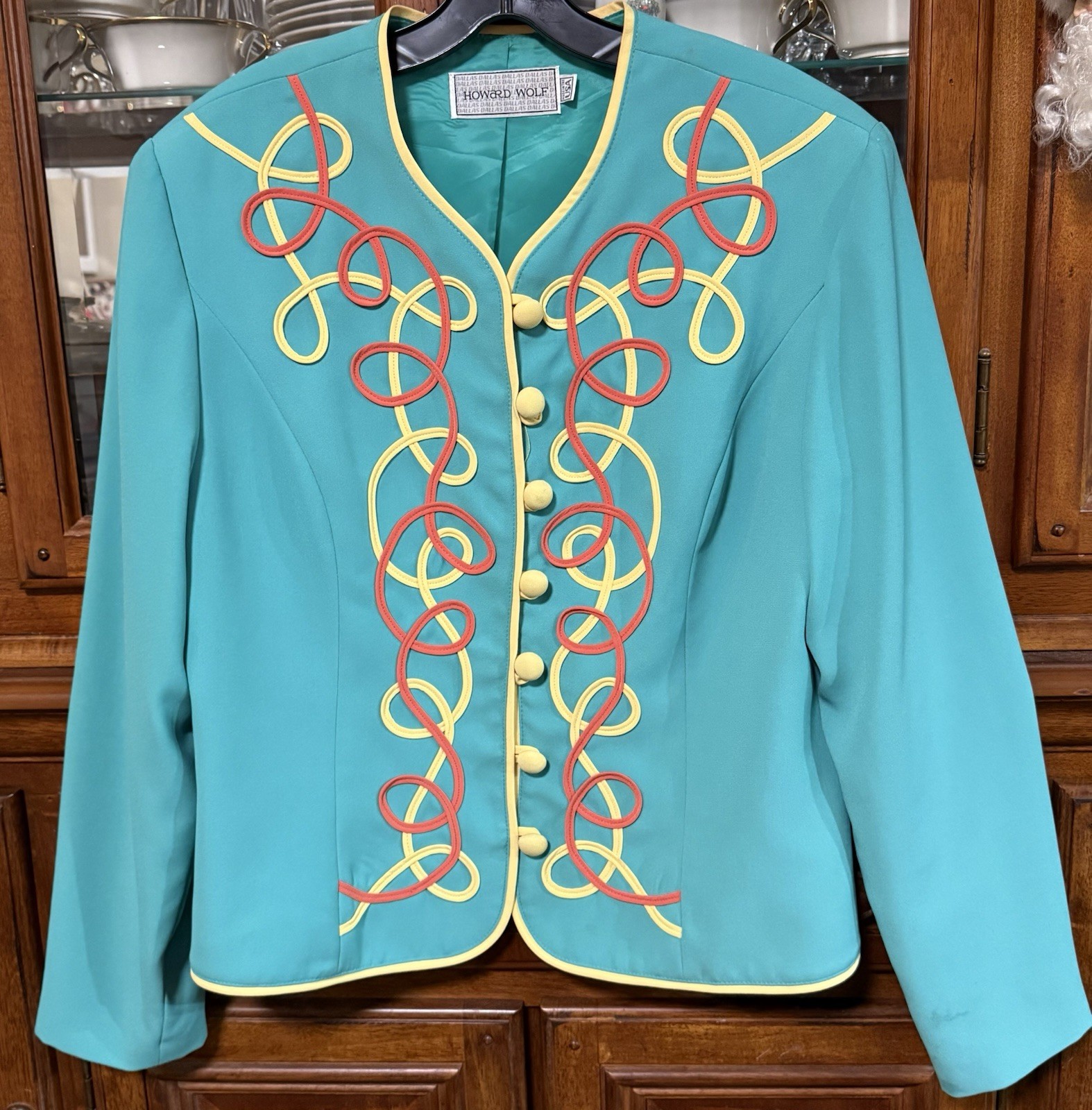 Vintage 1980s Howard Wolf Retro Green Teal Toggle Festive Jacket Size 12