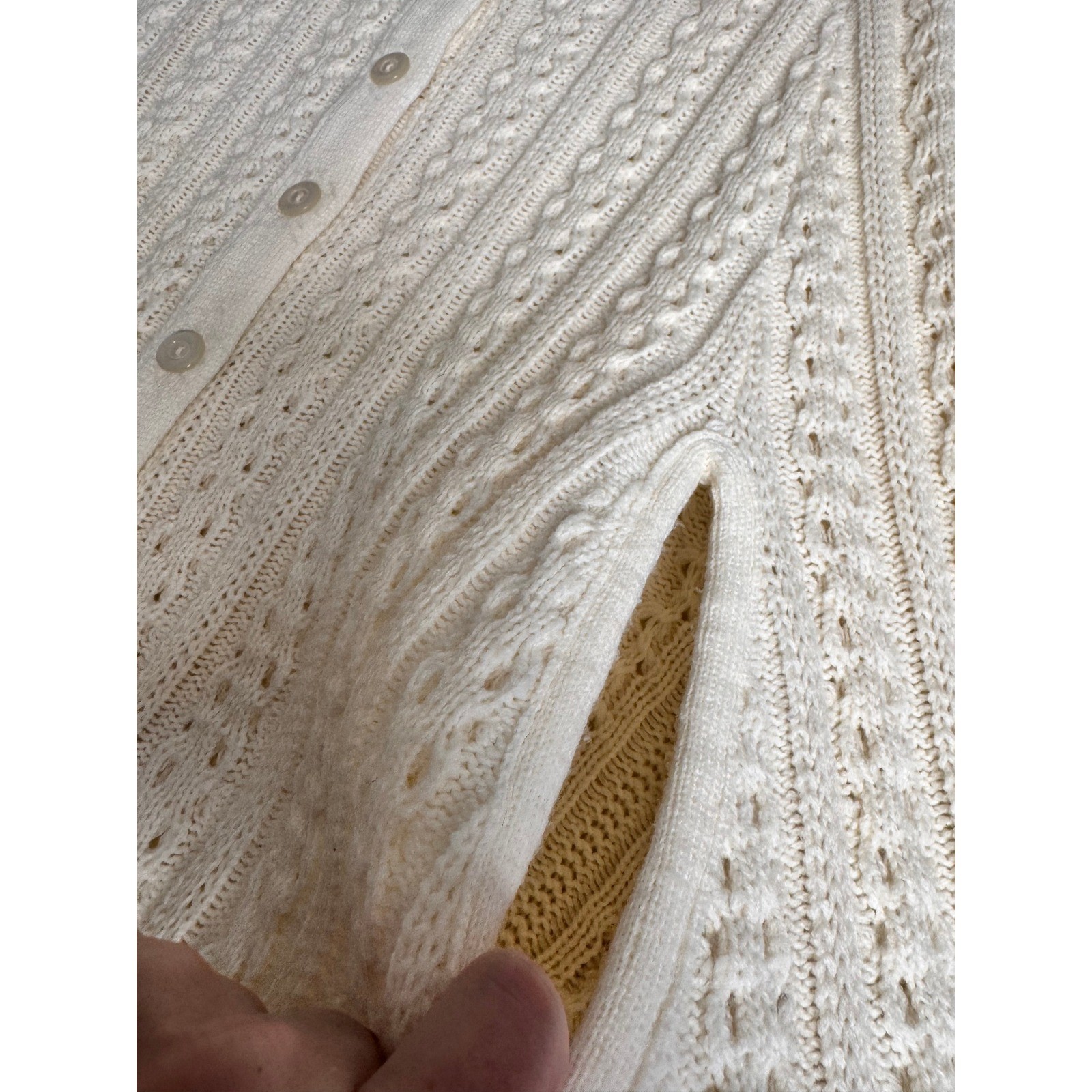 Cottagecore Cream Cable Knit Button Boho Front Poncho Cape Fringe Collared 70s