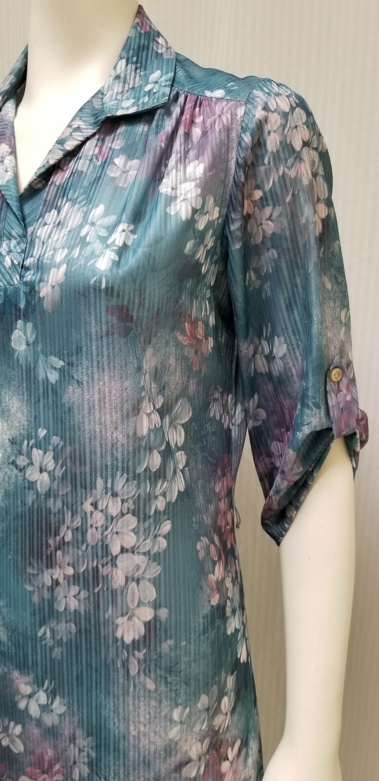 Vintage LAUREL RIDGE Floral SEMI SHEER KNIT DRESS – Size M – EUC