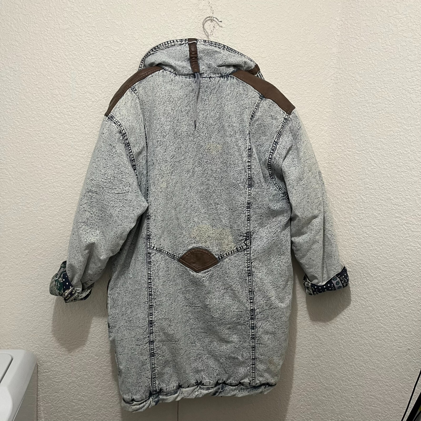 Vintage 80’s East West Acid Stone Wash Denim Coat Blue Jean Jacket Womens Sz XL