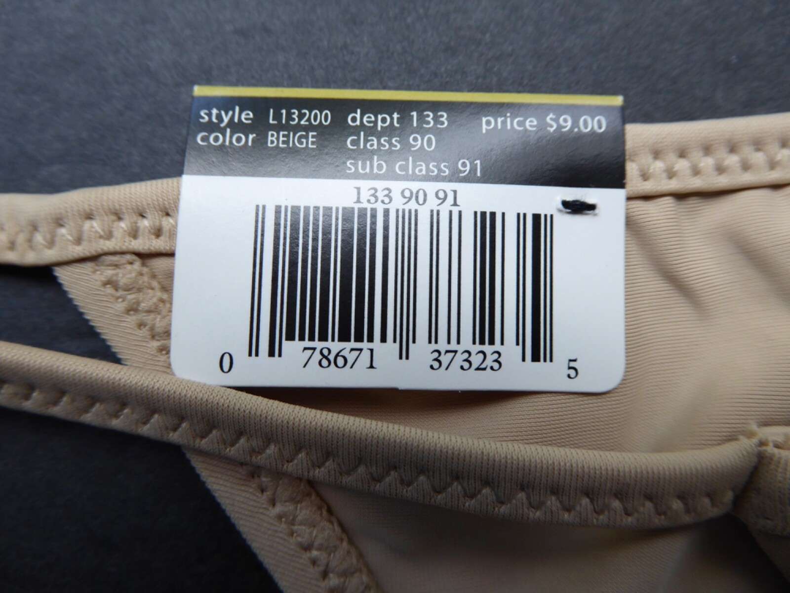 Daisy Fuentes Satiny String Thong Panties Silky Smooth Rhinestone Beige XL NWT