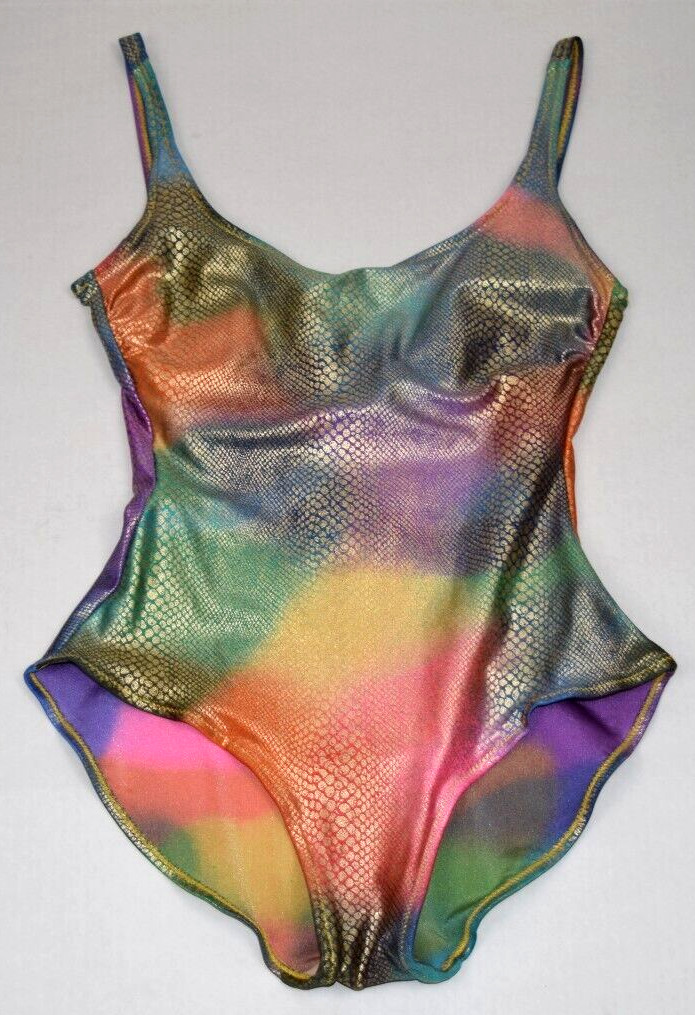 Vintage Swimsuit Gottex Size XS/S 80s Rainbow Snake Skin Print One Piece