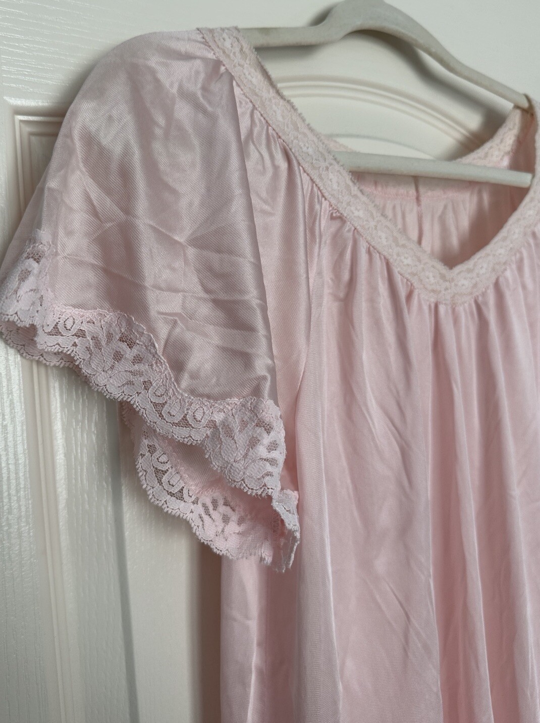 Vintage 1970s Philmaid Pink Short Sleeve Full Length Nightgown 53” Long