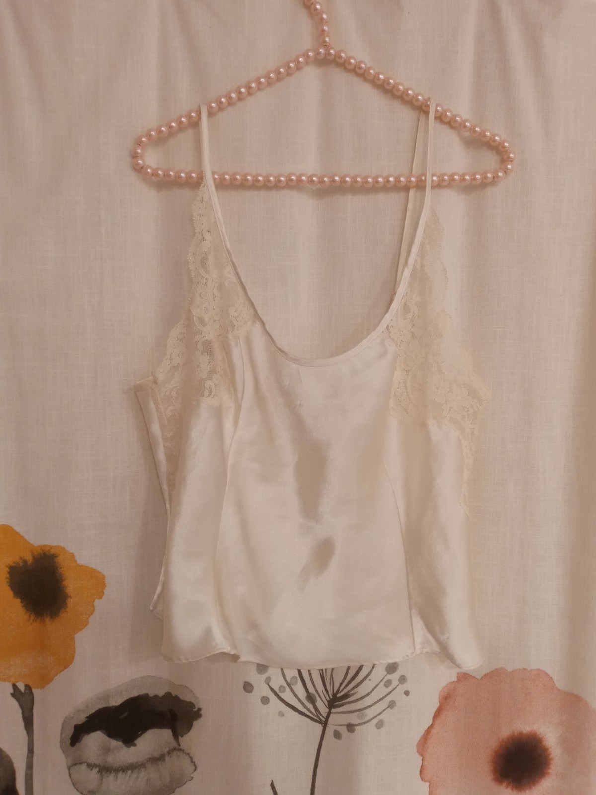 Vintage 90s Victorias Secret white lace silky bridal camisole tag size med AS IS