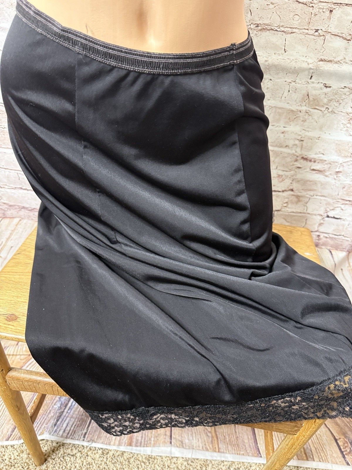 Vintage Lingerie Black Half Slip Carters Du Pont Nylon 4Panel Lace Hem Maxi L