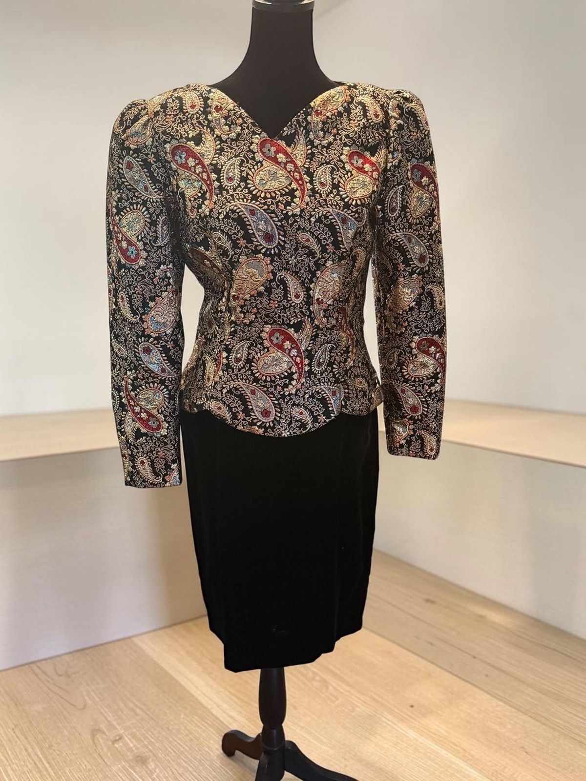 Vintage Talbots Scott McClintock Paisley Brocade and Black Velvet Dress