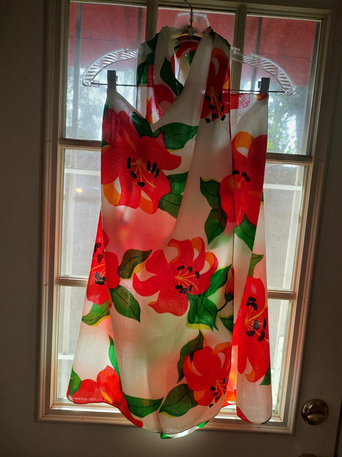 EXC! Vintage Hawaiian Wrap Sundress Sarong Beach Cover. Sz S/M white and red.
