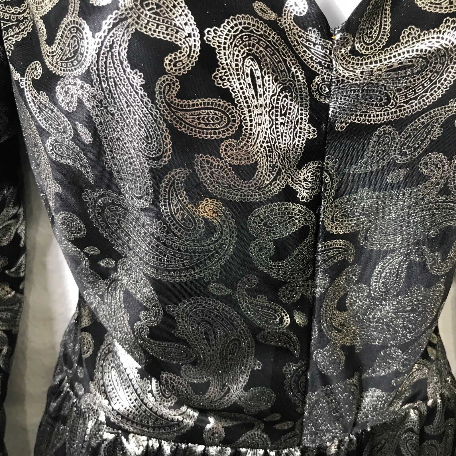 Vintage 80s Homemade Silver Lame Dress XS Paisley Lame Long Sleeve Semi Sheer