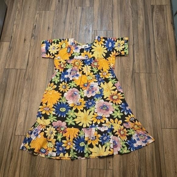 Vintage Metropolitan Womens Floral Print House Ruffle Dress Size Small Mumu