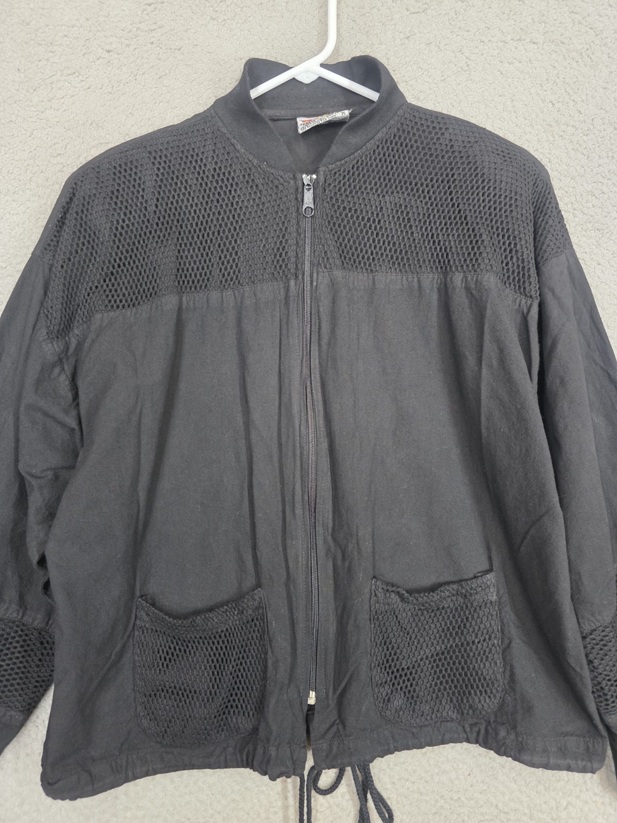 Vintage Grunge Jacket Medium Black Goth 1990s Black Mesh Panels Oversize Great