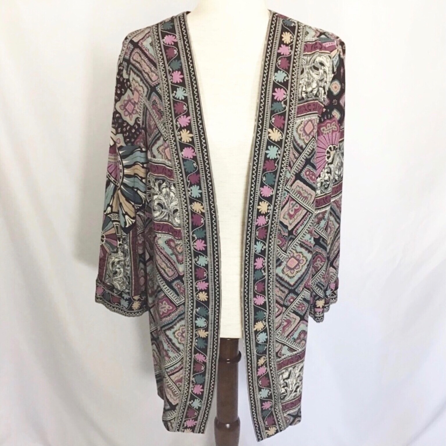 Vintage Jacket Size 14 Lady Carol New York Blazer Kimono Wrap Boho Artsy Print