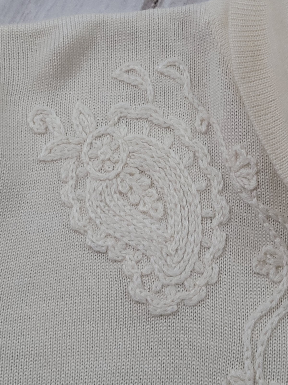 Tanjay Vintage Hand Embroidered Sweater Women’s Medium Cream Wool Blend Cardigan