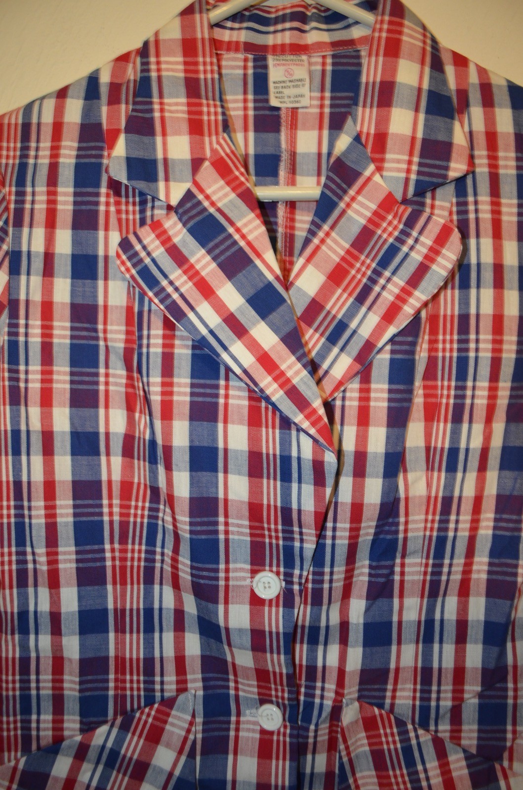 Retro Plaid Single Stitch Patriot American Grandma 9/10 S/M Jacket VTG 50s 60s