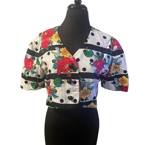 Vintage Constance Saunders for Richard Warren women’s floral crop blazer, Large