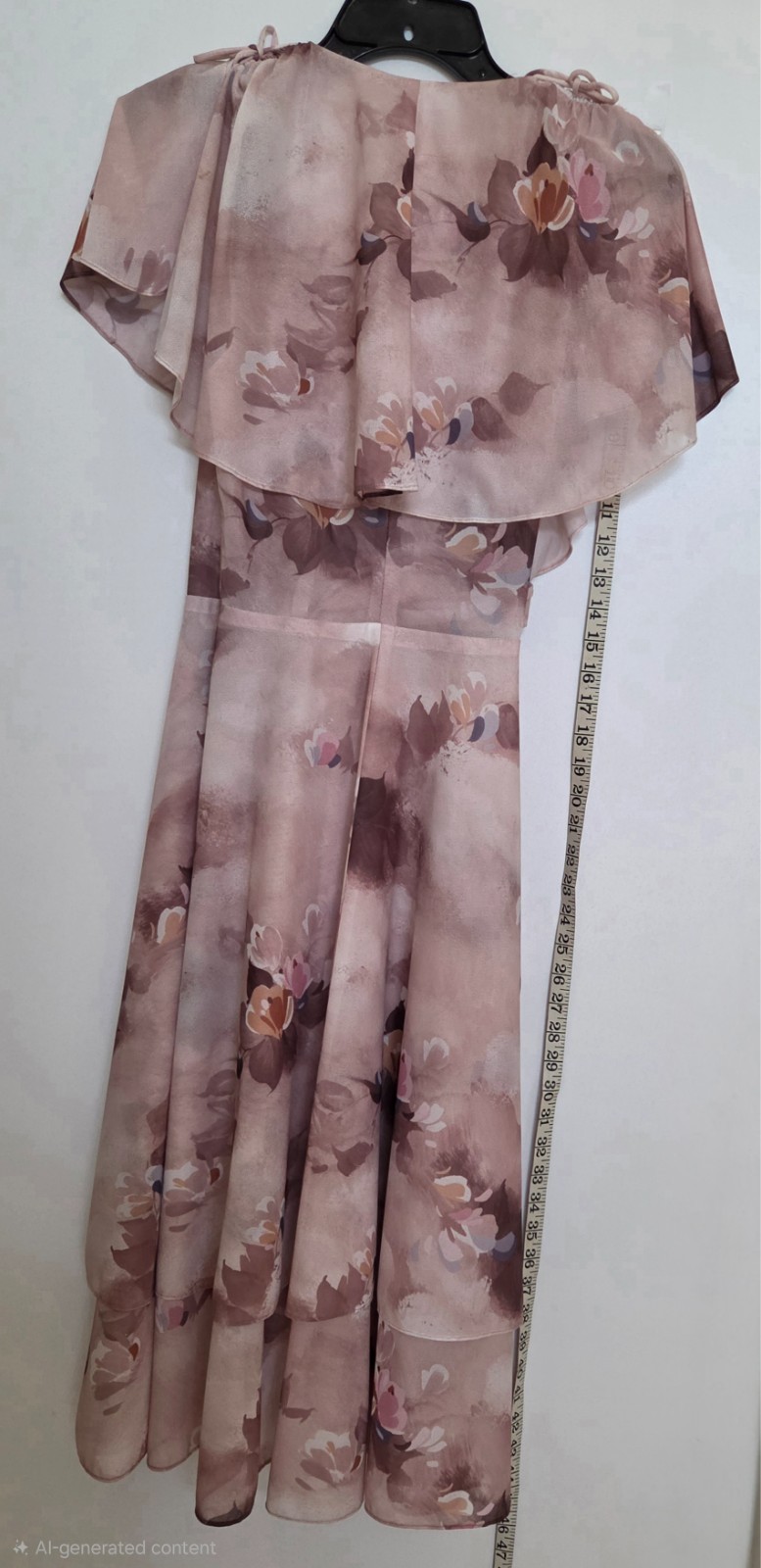 Vintage 1970’s Joseph Magnin Floral Wrap Layered Dress with Tie Cap Sleeves