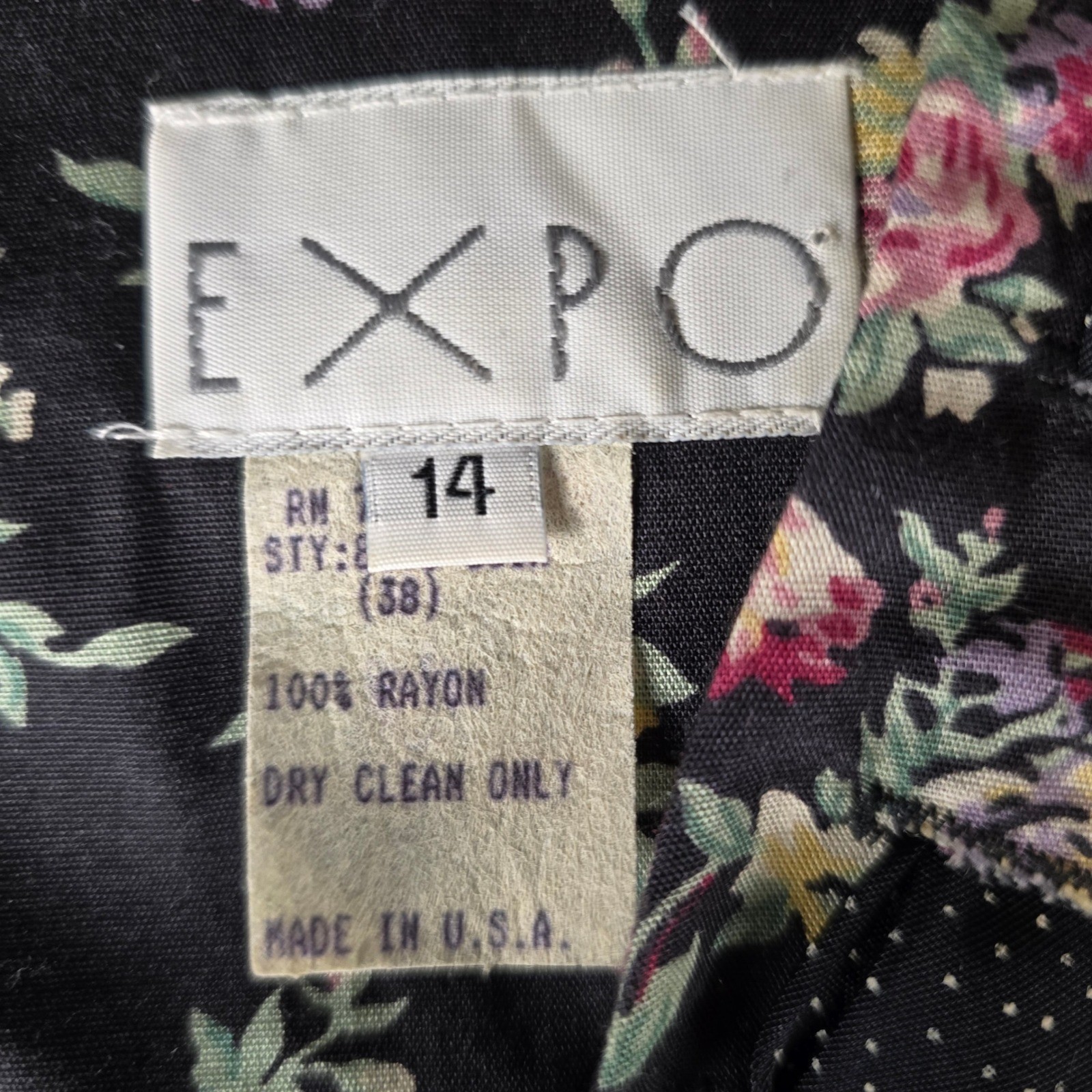 Vtg 90s EXPO Floral Rayon Jumpsuit Made in USA Dark Floral Whimsigoth Size 14
