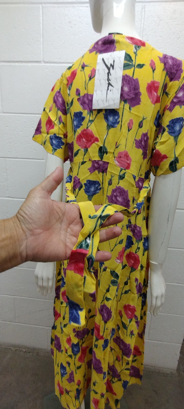 1990s Roses Long Dress Yellow Multicolor Print Purple Rose Country Chic Med New