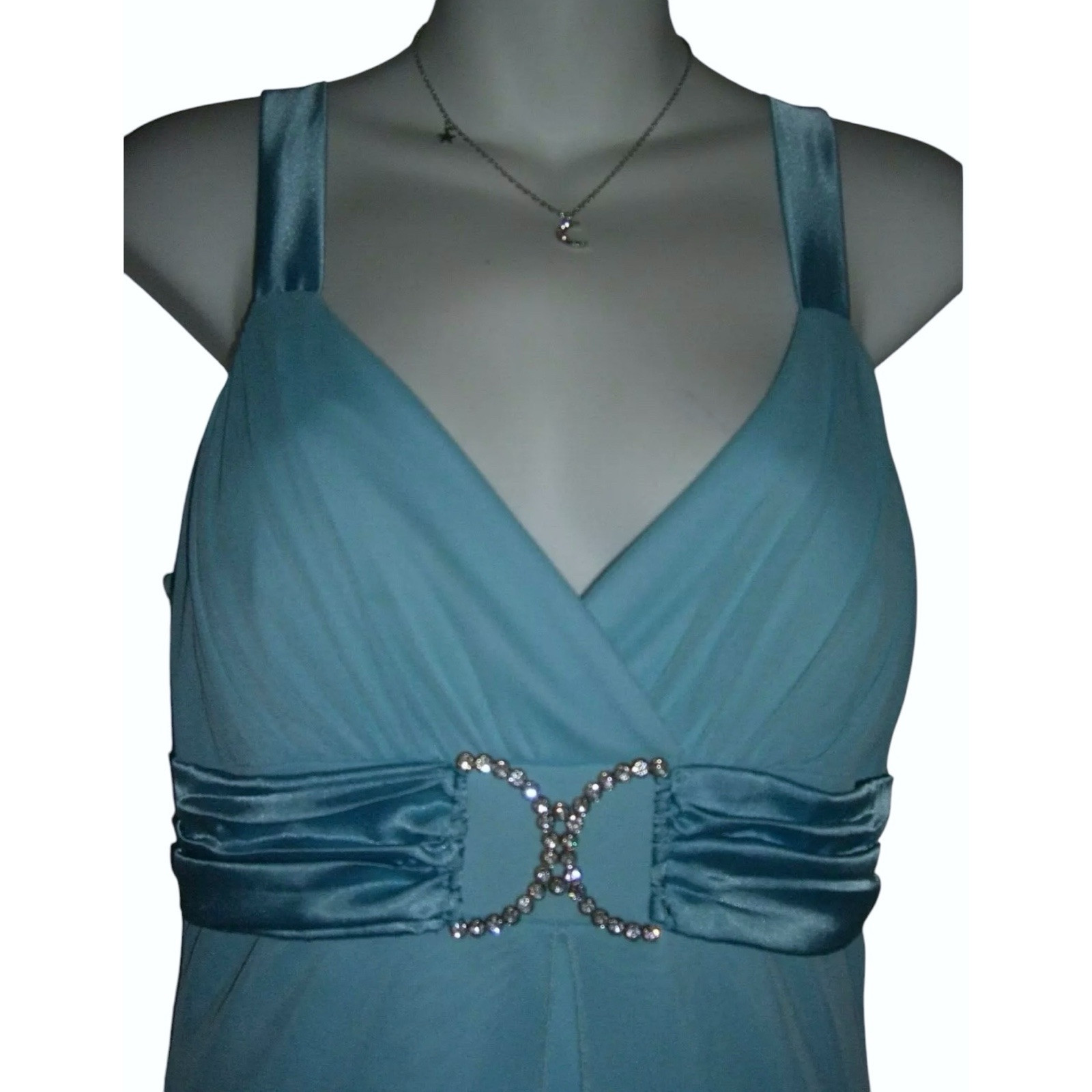 Taboo Dress Vintage 90s Aqua Mermaid Mermaidcore Bling y2k Rhinestone Satin Gown