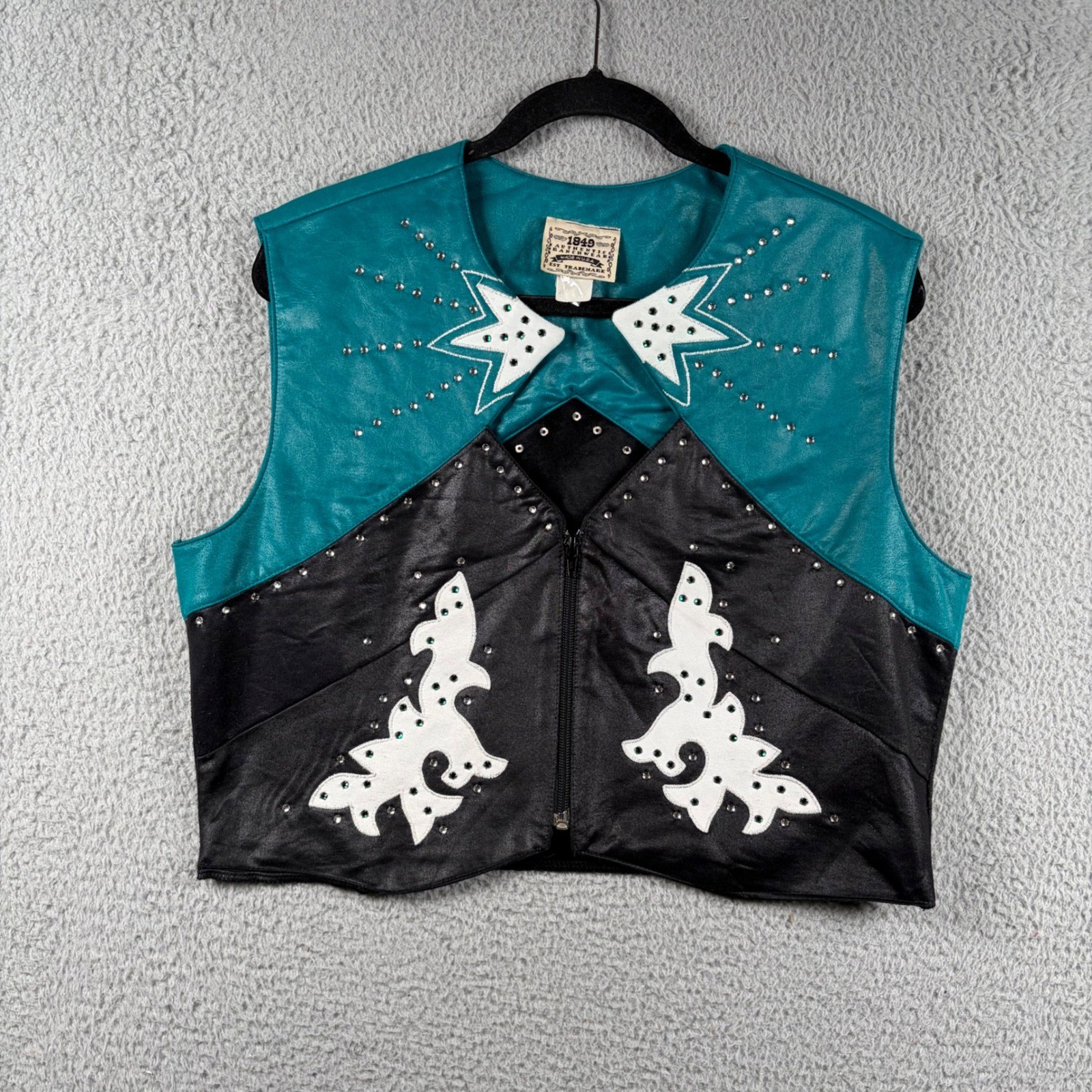 VTG 1849 Authentic RanchwearWestern Vest Teal Black Studded USA Cowgirl