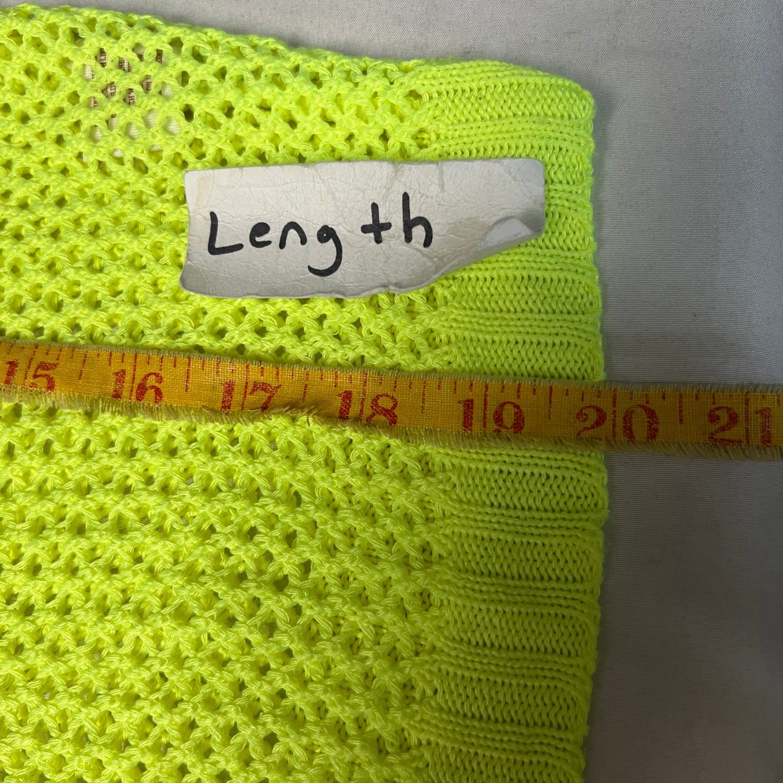 Vtg Two One Two Street Wear Arizona Y2K Neon Yellow Crochet Knit Top Valley Girl