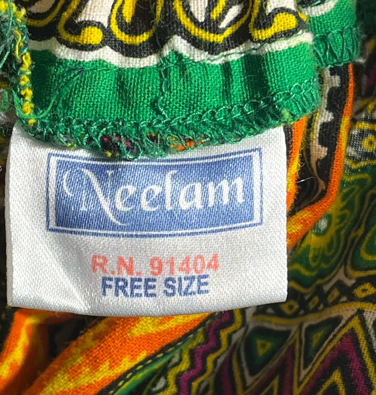 Vtg 90s Neelam Maxi Skirt Free Size Elastic Waist Green Orange Vibrant Festive