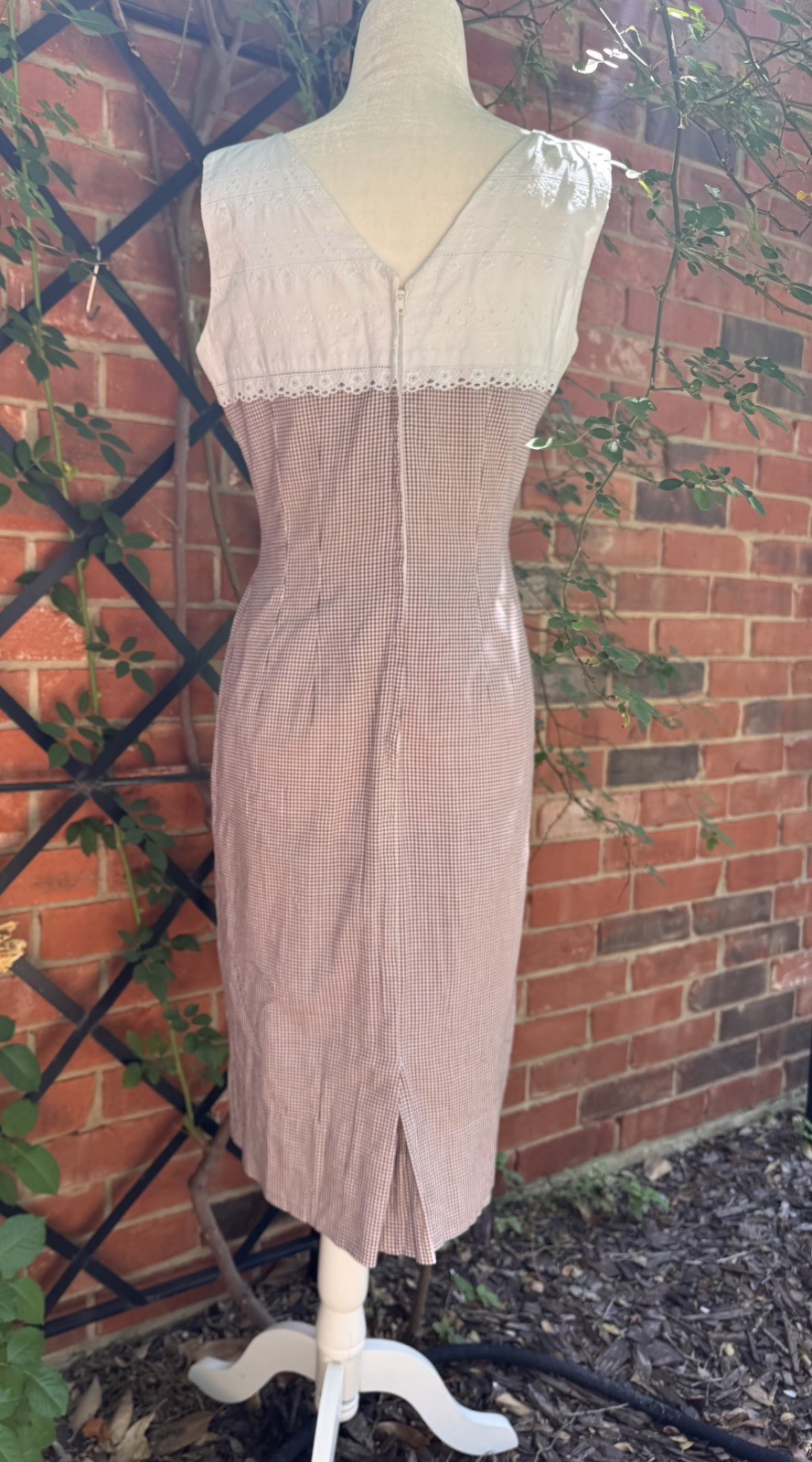 Darling Vintage 1950s Brown Gingham Wiggle Dress Size S