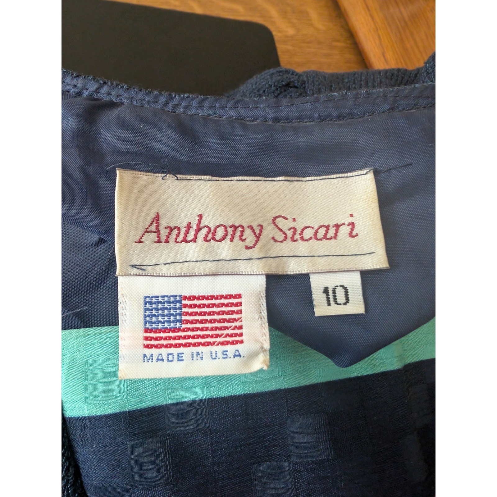 Anthony Sicari Vintage 80s Navy Blue Knit Sweater 10 Striped Inset V-Neck