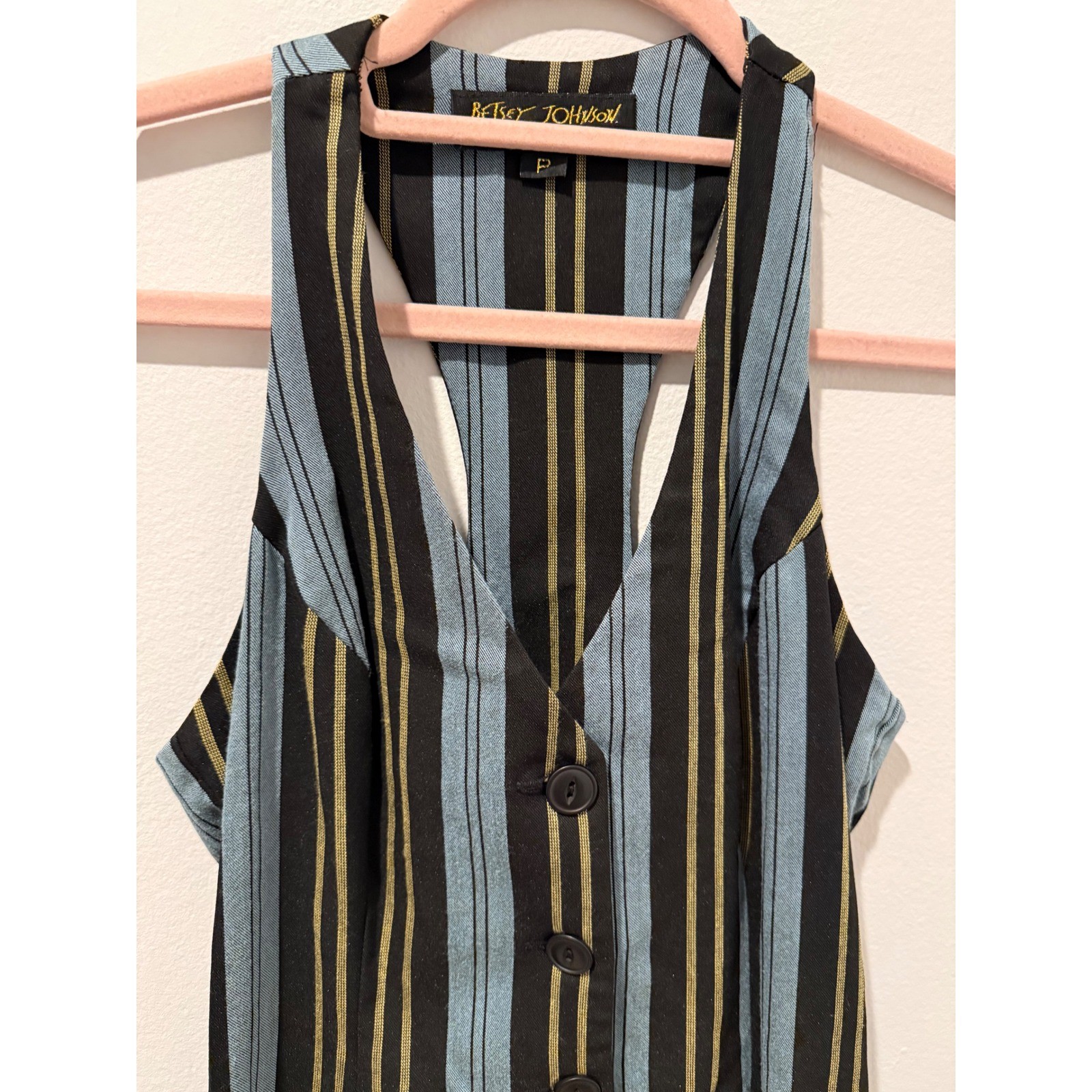 Vintage 90s Betsey Johnson Luxe Striped Button Front Mini Dress Size P