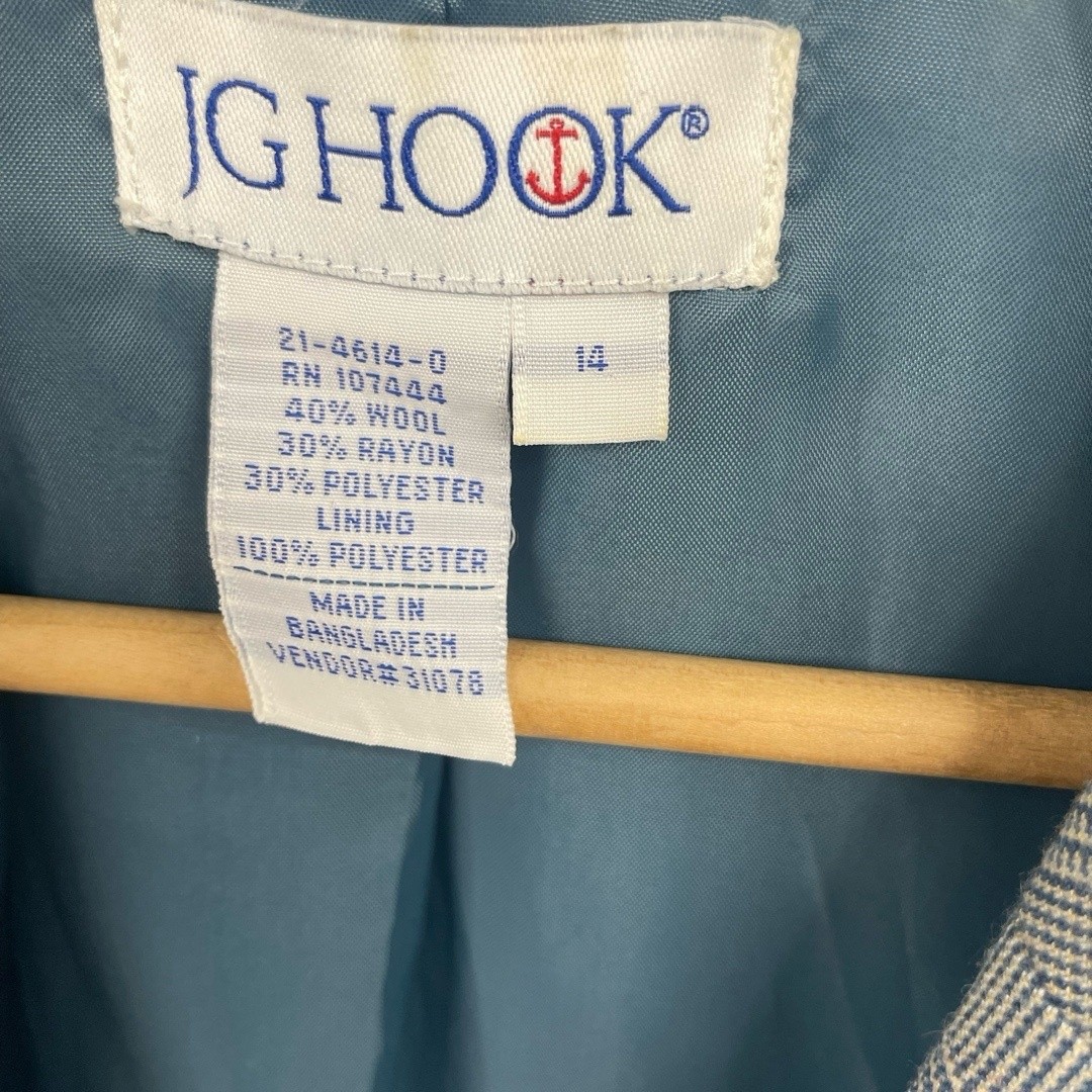 JG Hook Blue Plaid Notch Lapel Button Double Flap Pocket Vintage Blazer Size 14