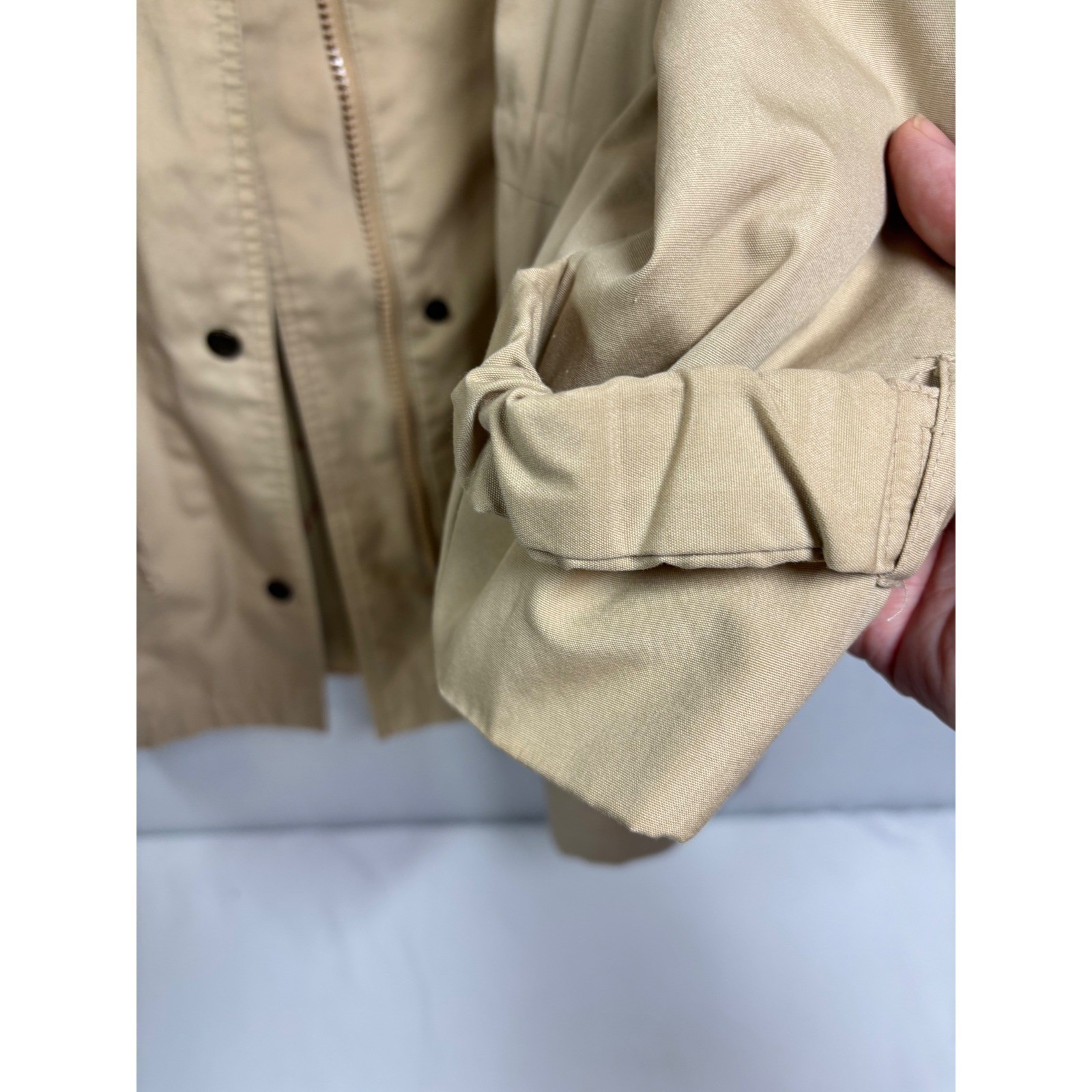 Vintage Etienne Aigner Khaki Trench Coat Tan Rain Jacket Drawstring Waist Sz 16