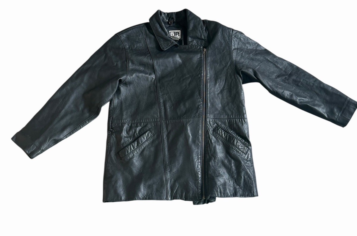 Vtg 90s Brass Plum BP Nordstrom Women’s Black Lamb Leather Jacket Coat L Read