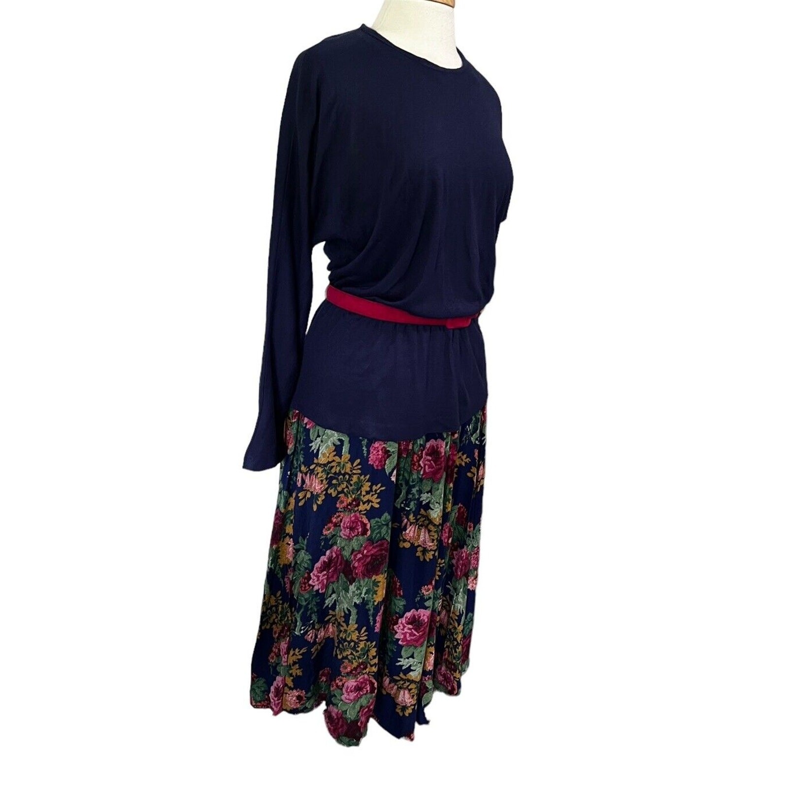 Vintage 90s Alison J Belted Peplum Maxi Dress Cottagecore Light Academia sz 12