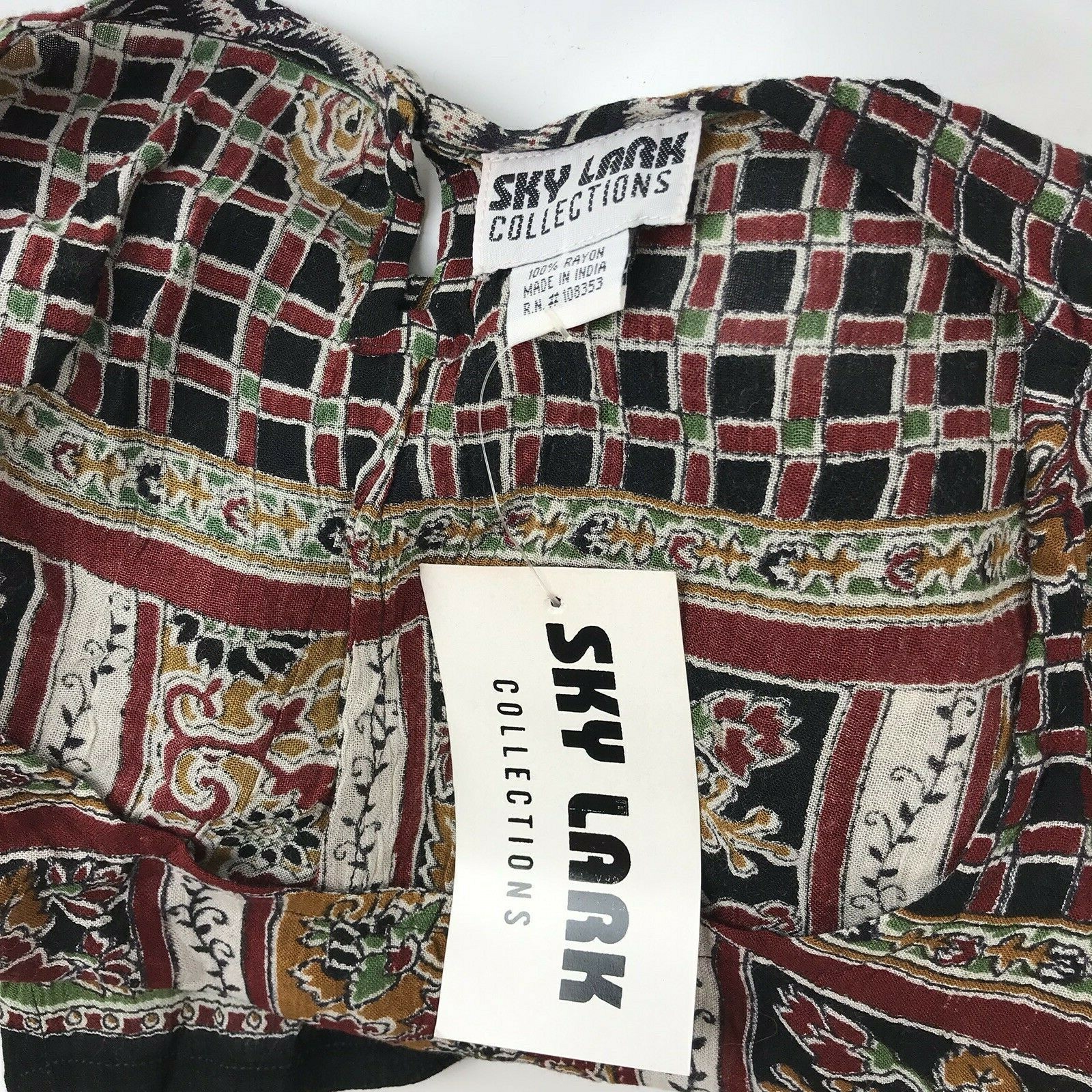 VTG Blouse 90s Sky Lark Collection NOS Ethnic tribal Animal Elephant XL boho top