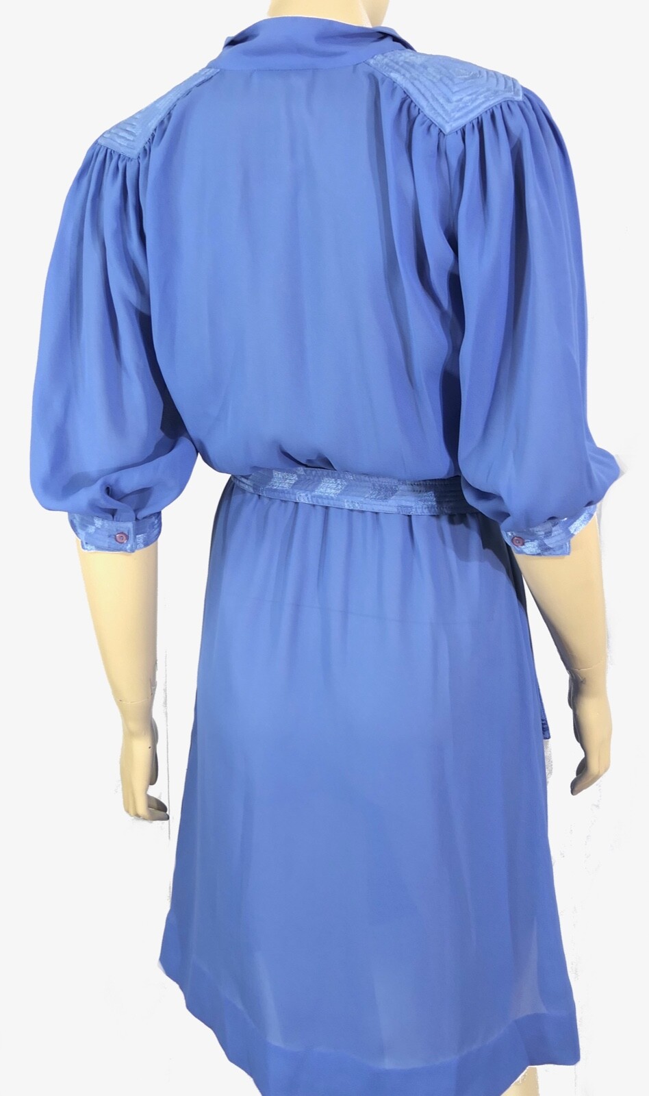 Vintage 70s Townhouse Petite Periwinkle Sheer Chiffon Belted Secretary Dress S/M