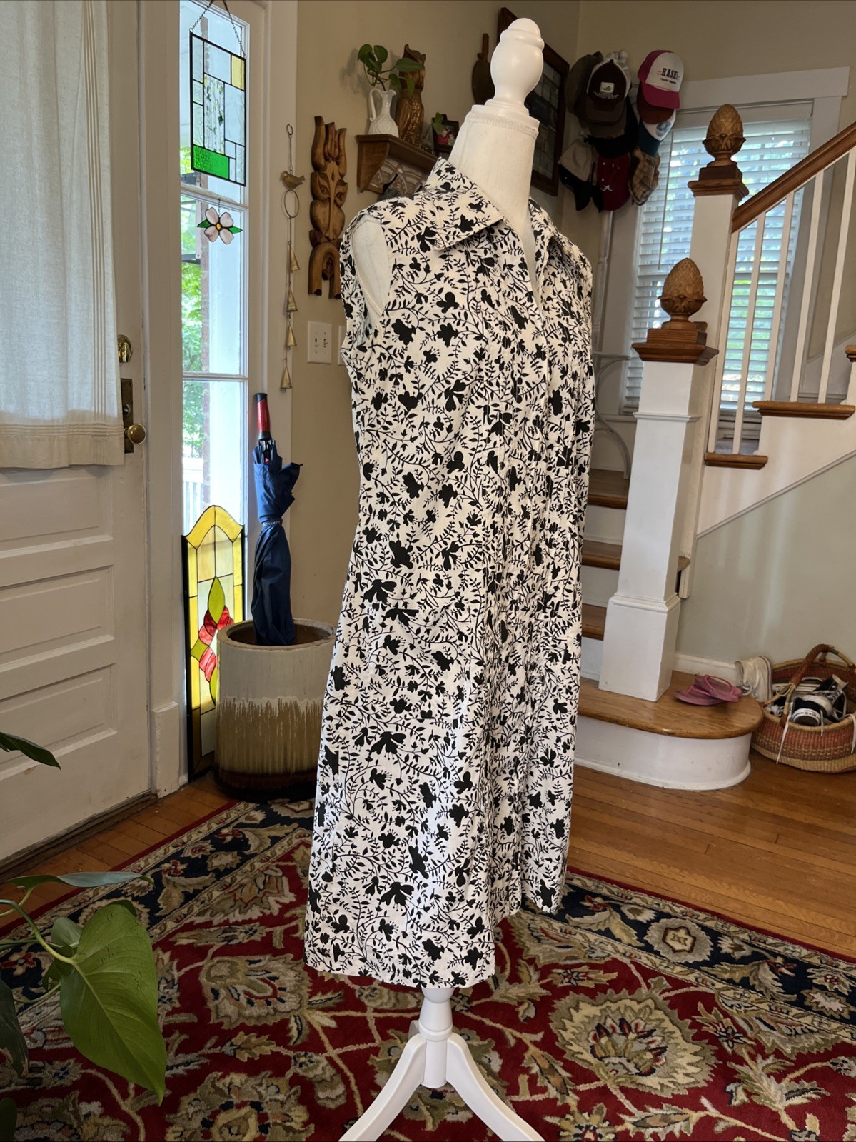 Vintage Housedress 1960’s Dress MCM Medium 50’s Handmade Chore Pockets Zip Front