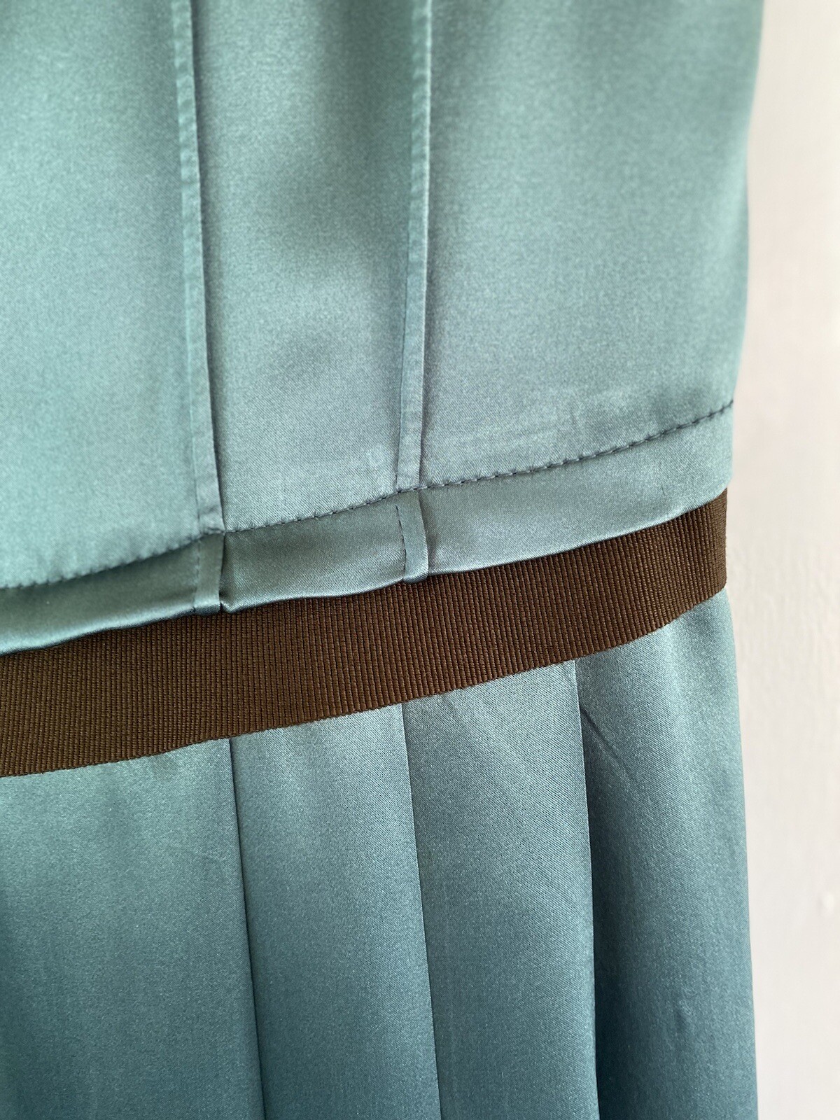 Dolce & Gabbana Vintage Teal Silk Cocktail Dress w/ Grosgrain Ribbon Sash