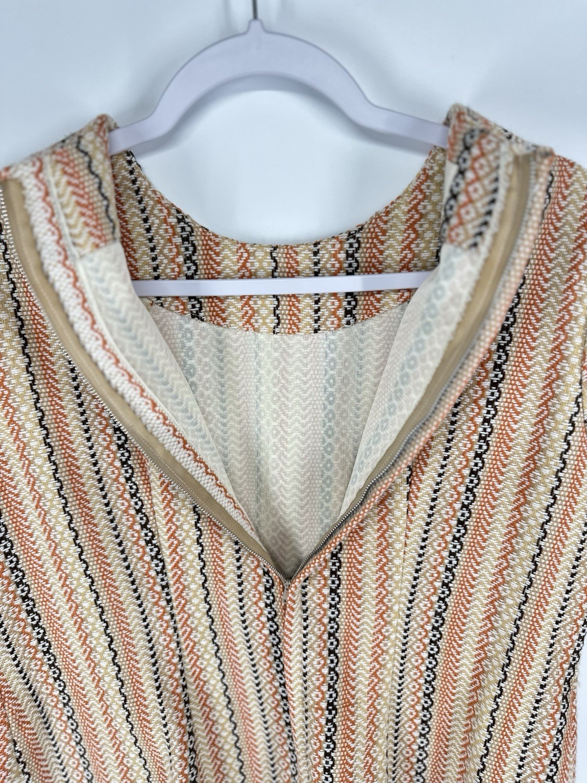 Tailor Mitsui Shift Dress S M BeigeOrange Striped Vintage 60s 70s 80s Women Girl