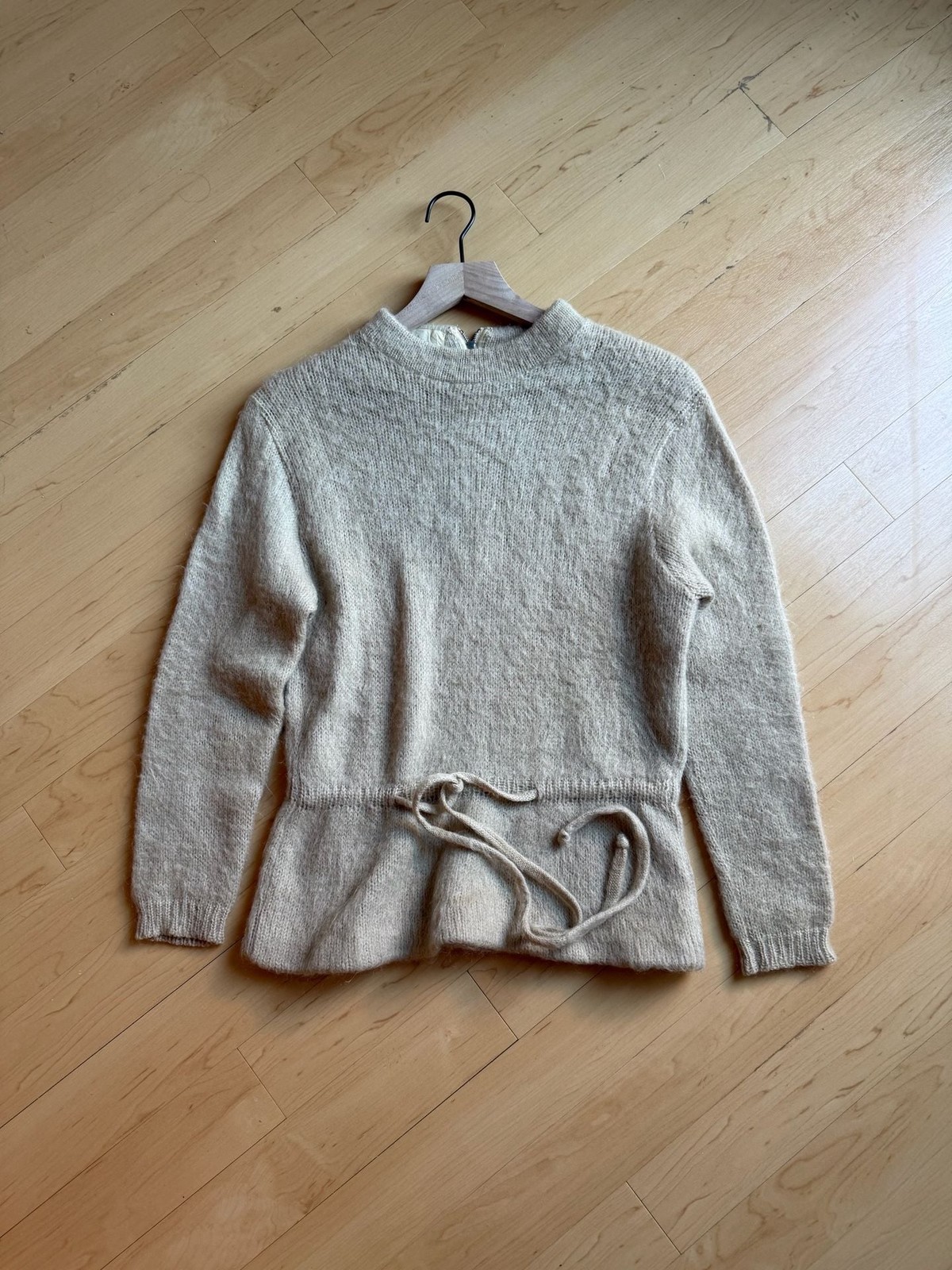 60’s Petti Junior Sportswear Vintage Tan Knit Tie-Waist Sweater with Back Zip