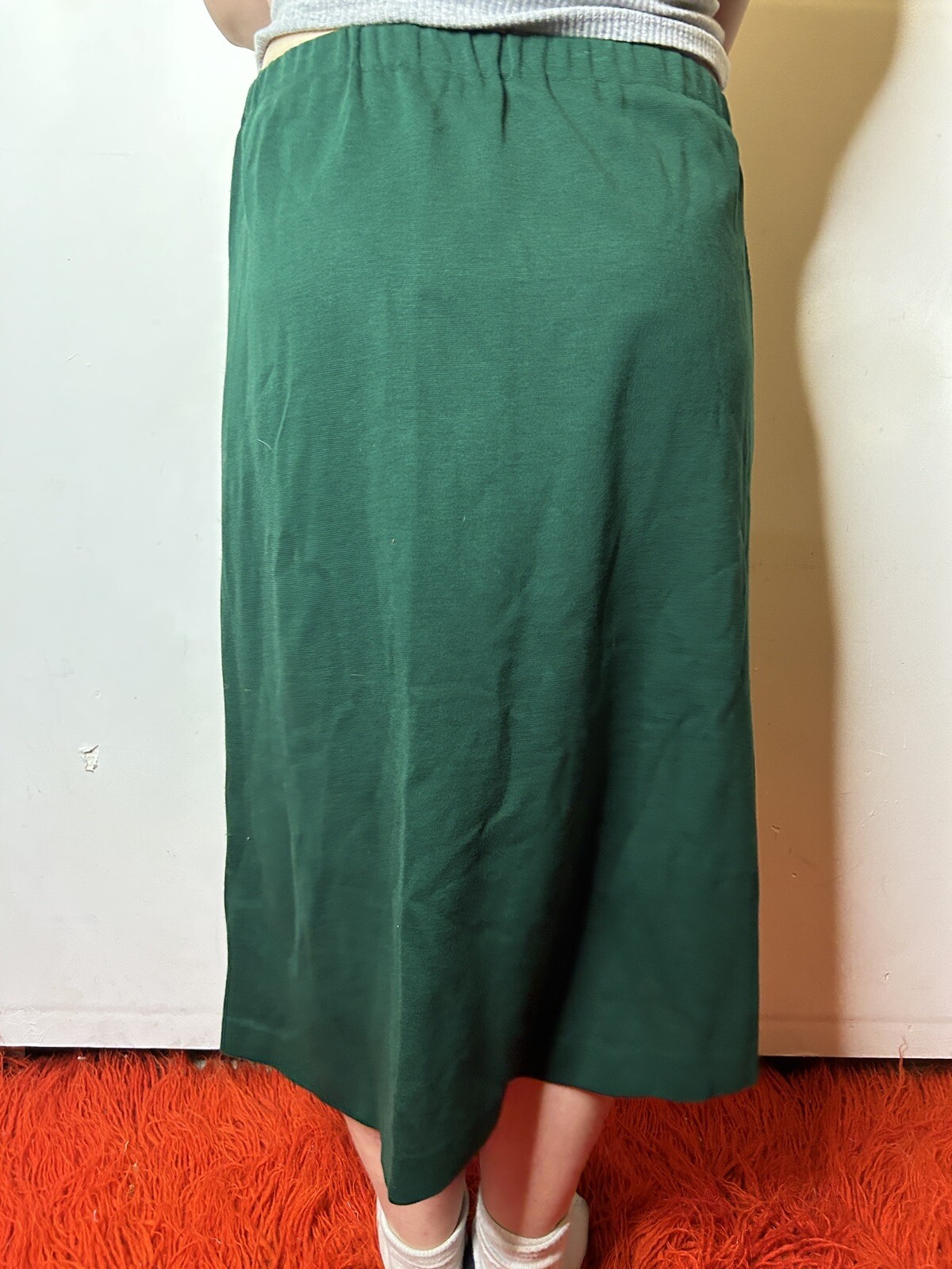Vintage Handmade 1980s Deep Green Maxi Skirt Businesswear Pleated Buttons AU 14
