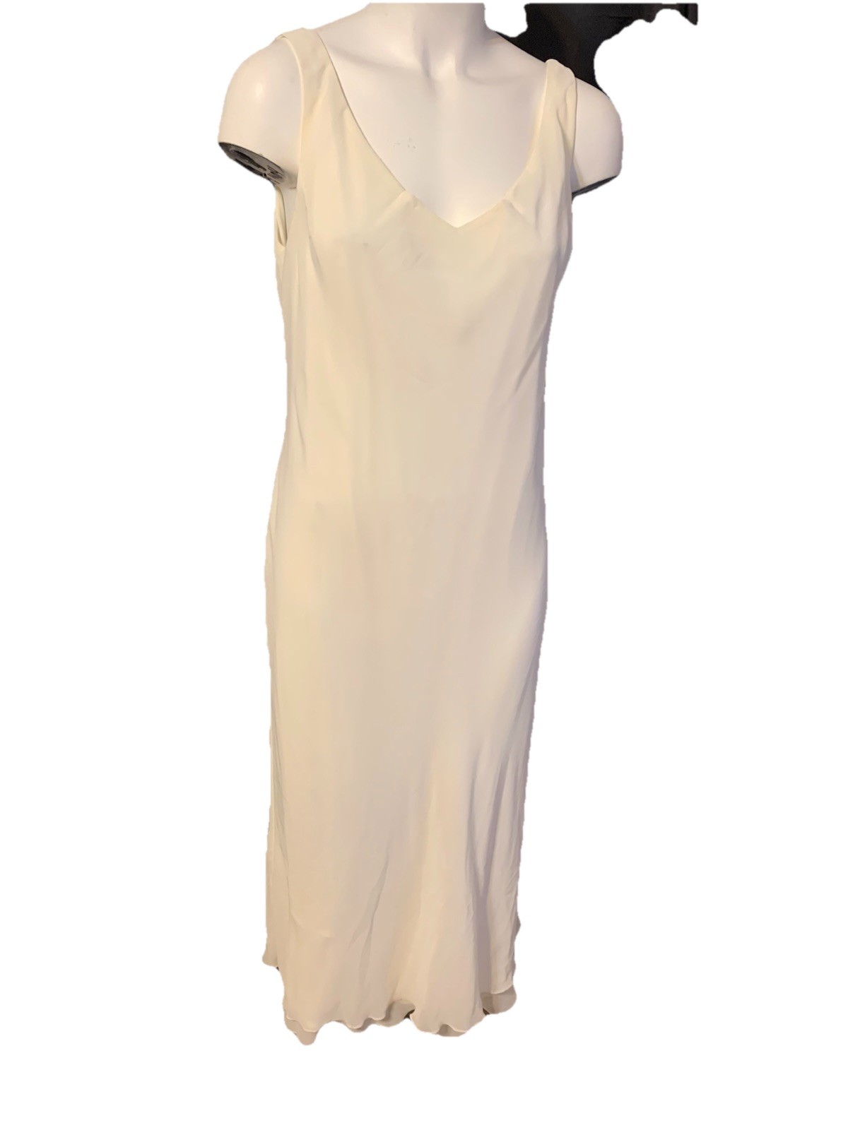 Vintage SL fashions ivory sleeveless maxi dress 12 whimsy Flowy Sexy Body Con