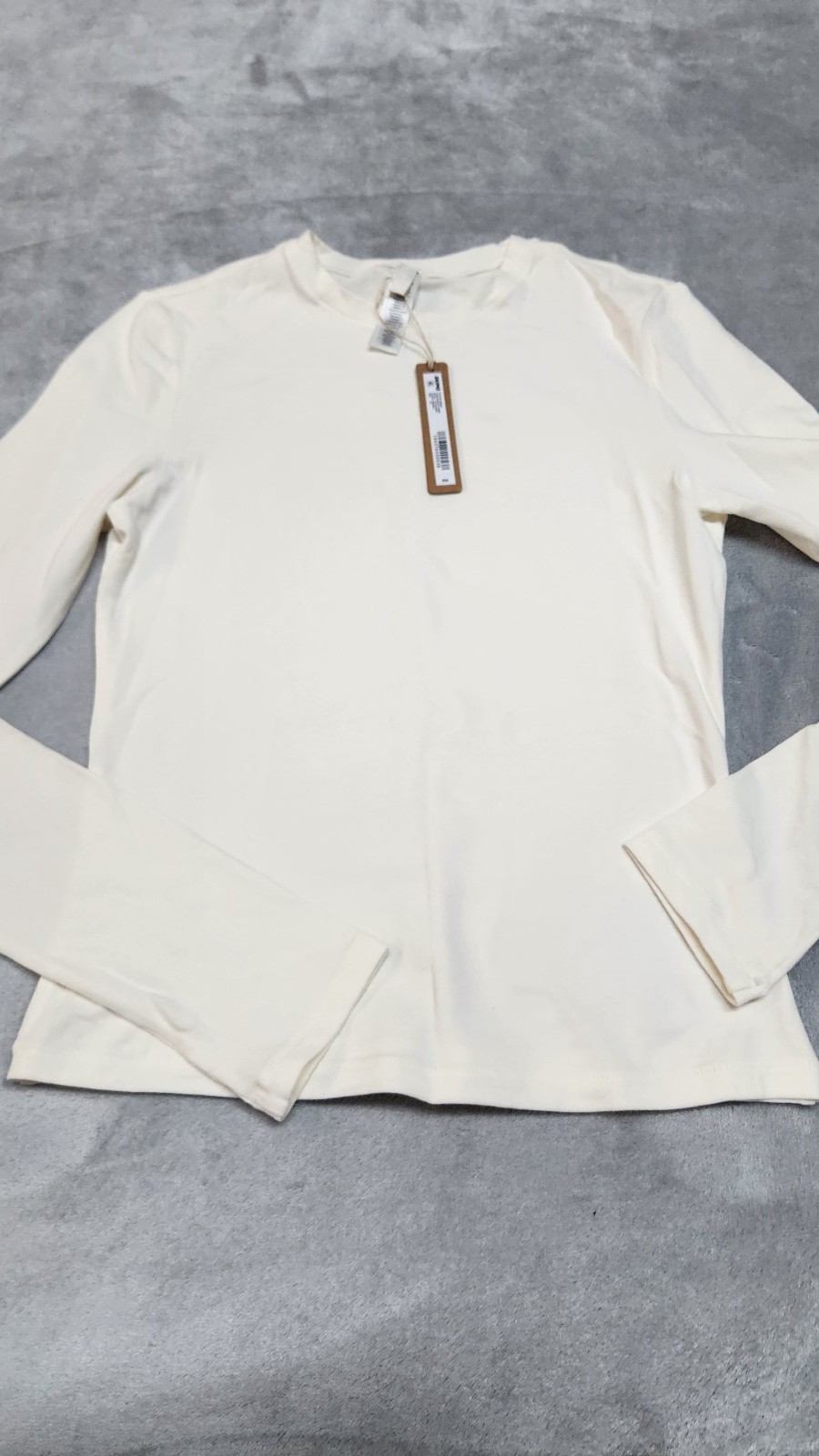 Skims Marble White Cotton Jersey Long Sleeve T-Shirt | Size XS Extra Small | NWT